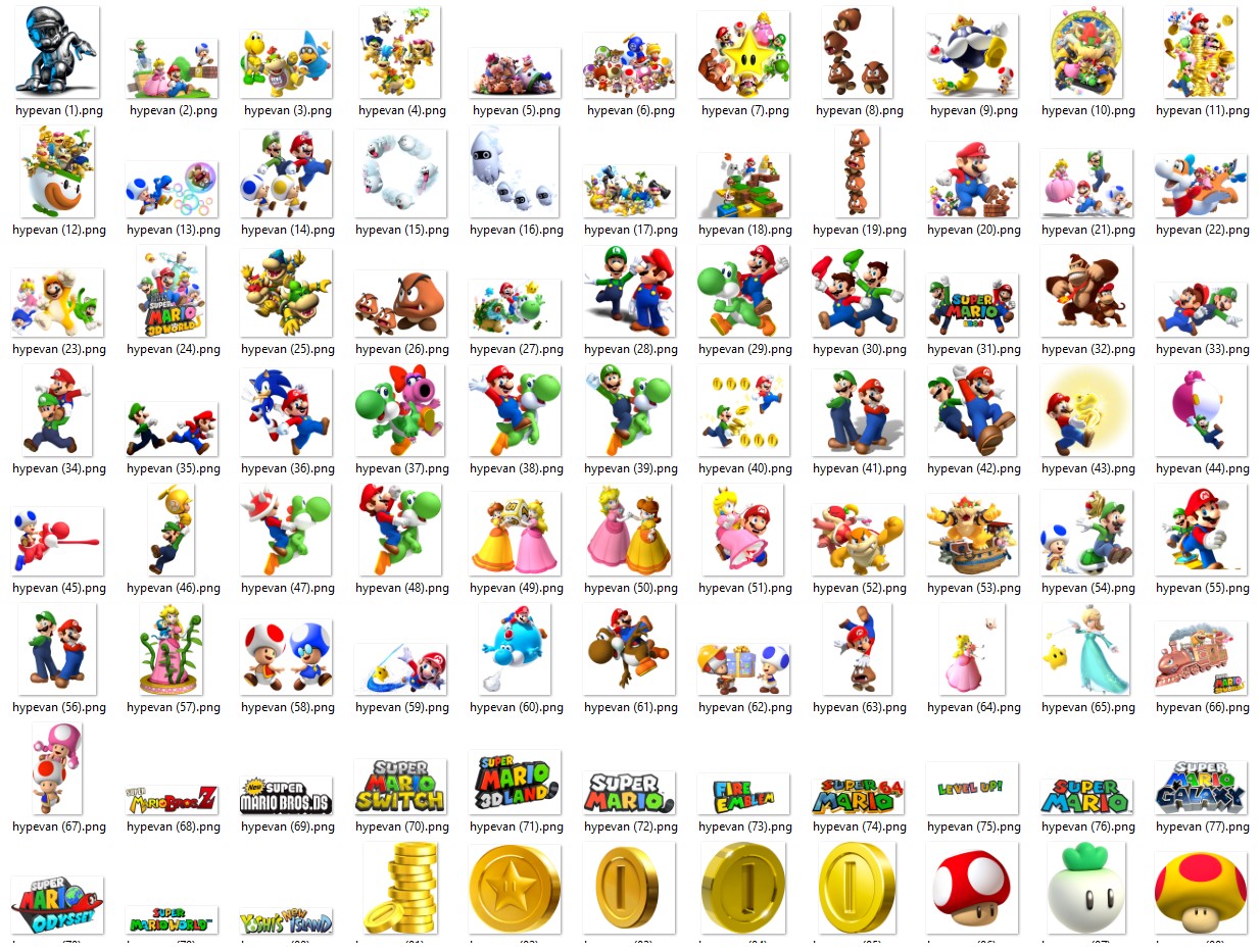 527 Super Mario PNG Mega Pack | Mario Luigi Yoshi Peach Toad Digital Clipart | Cute Gamer Stickers for Scrapbook & Crafts