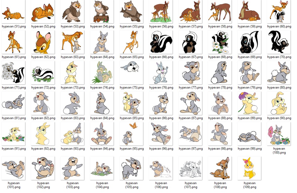 109 Bambi Thumper Flower PNG Stickers | Cute Woodland Animal Clipart | Baby Deer Bunny Skunk Printable | Kawaii Forest Stickers