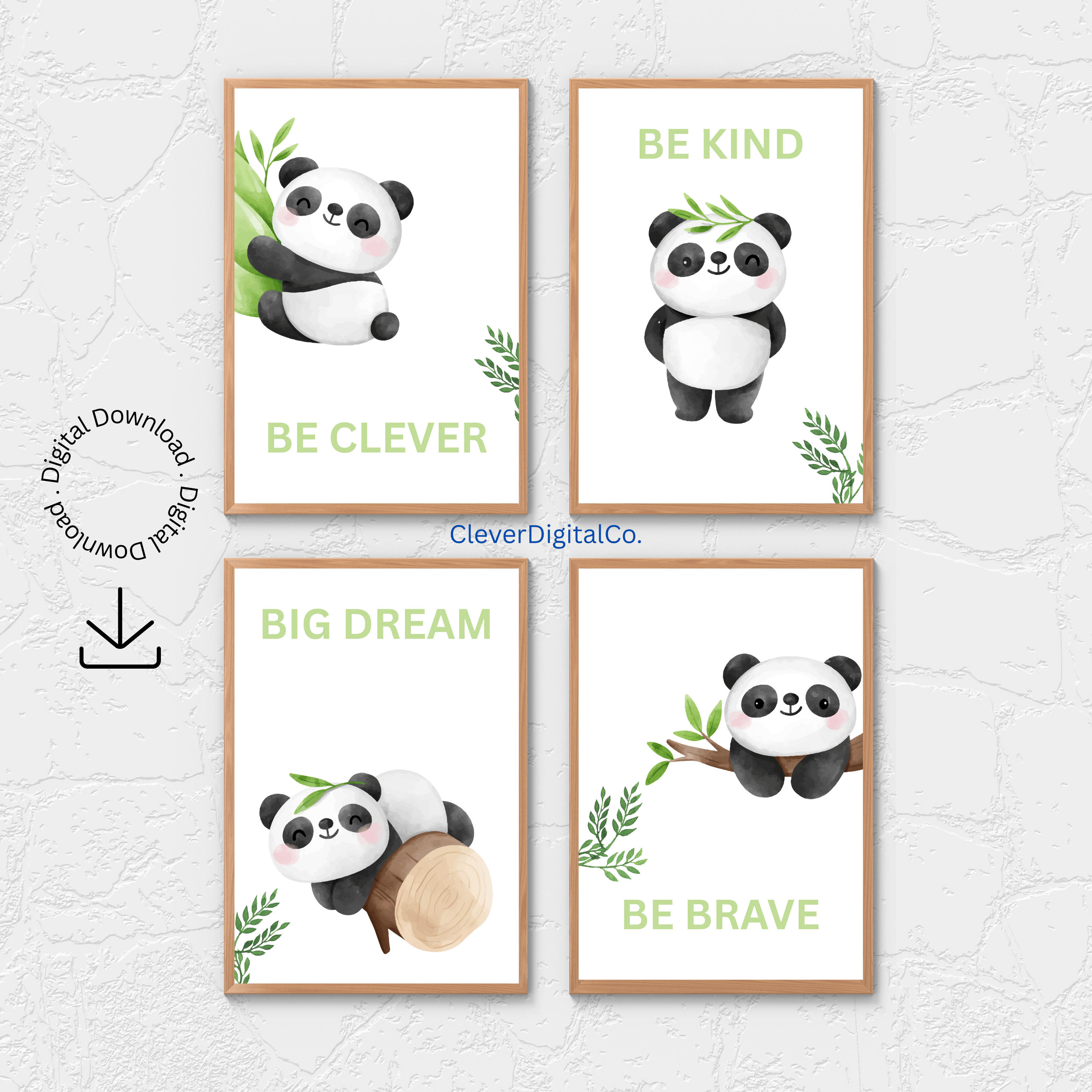PANDA wall art posters set of 4 nursery wall decor painting kids ...