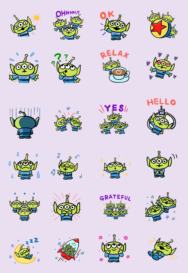 24 GIF PNG Toy Story Alien Pack – Cute Green Alien Clipart, Cartoon Space Alien Stickers, Digital Download, Kawaii Alien Emoji