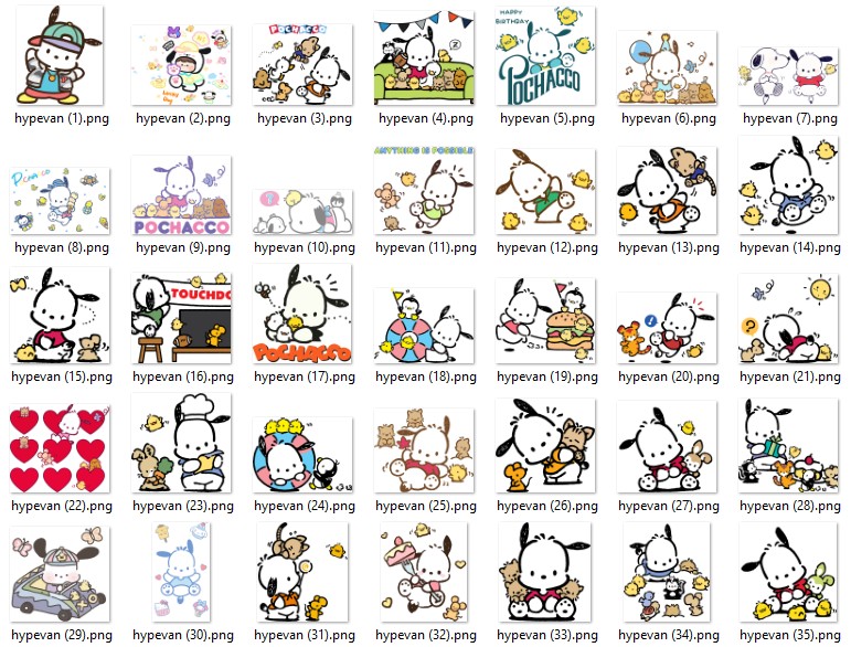 84 PNG Pochacco Cute Dog Stickers Bundle | Kawaii Puppy Clipart | Digital Download, Journal, Scrapbook, Planner, Sublimation