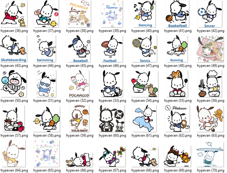 84 PNG Pochacco Cute Dog Stickers Bundle | Kawaii Puppy Clipart | Digital Download, Journal, Scrapbook, Planner, Sublimation