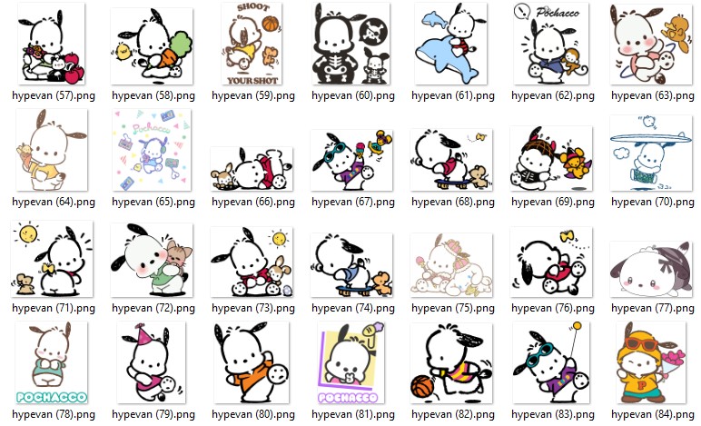 84 PNG Pochacco Cute Dog Stickers Bundle | Kawaii Puppy Clipart | Digital Download, Journal, Scrapbook, Planner, Sublimation