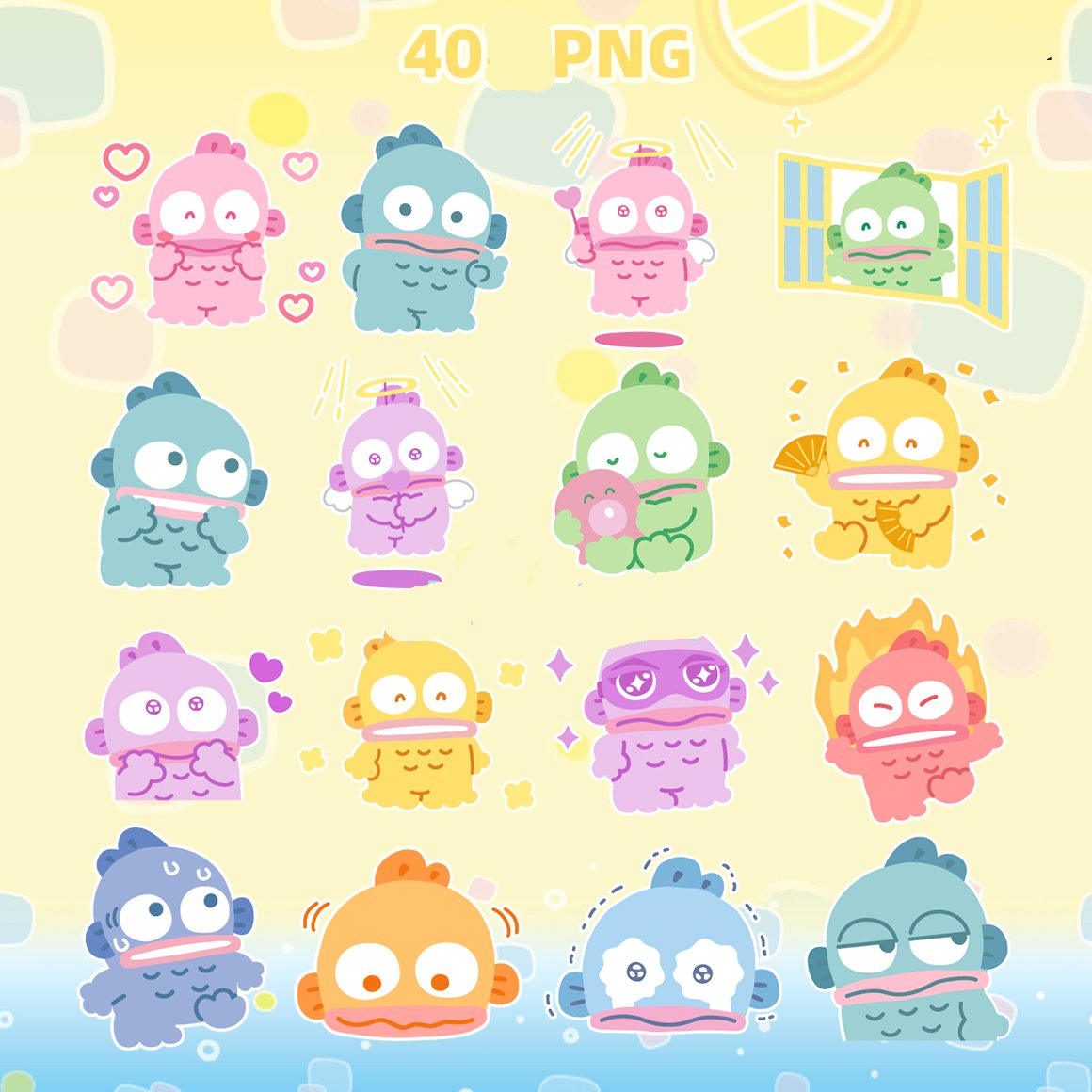 80 Hangyodon PNG Stickers | Kawaii Fish Character Clipart | Cute Mood Expressions | Pastel Digital Download for Scrapbooking & Planners