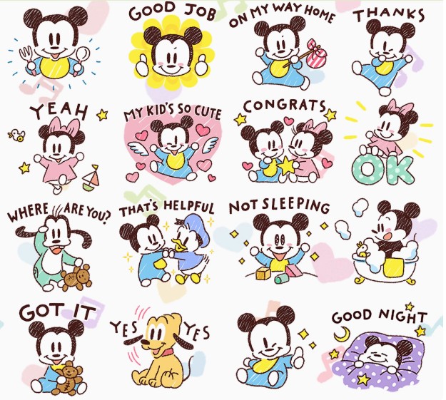 Vintage Disney Baby Sticker Bundle | 40 PNG Digital Stickers of Mickey Minnie Donald Pluto | Cute Kawaii Pastel Clipart for Goodnotes, Crafts, Scrapbook, Planner