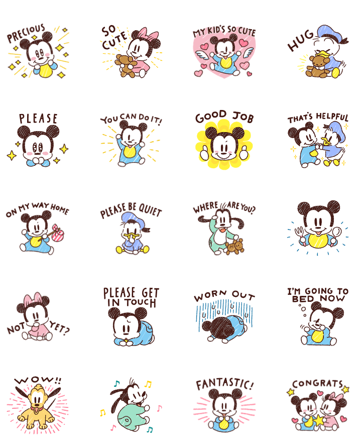 Vintage Disney Baby Sticker Bundle | 40 PNG Digital Stickers of Mickey Minnie Donald Pluto | Cute Kawaii Pastel Clipart for Goodnotes, Crafts, Scrapbook, Planner