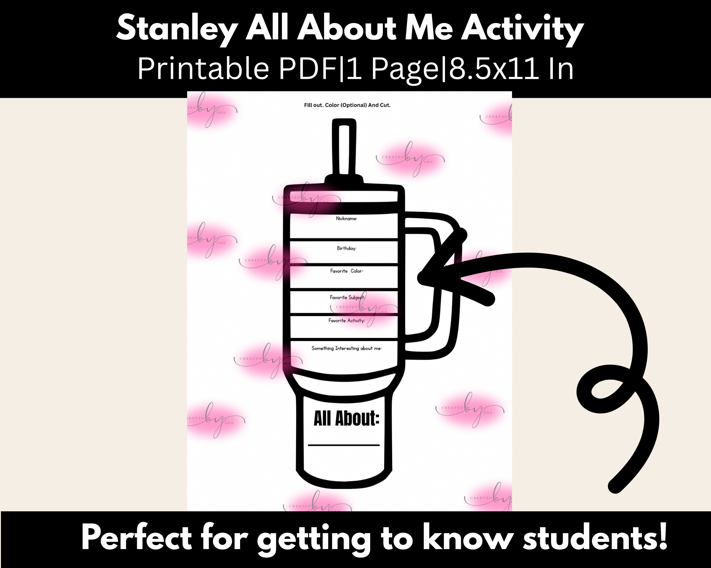 Stanley Themed All About Me Printable Worksheet – Back to School ...