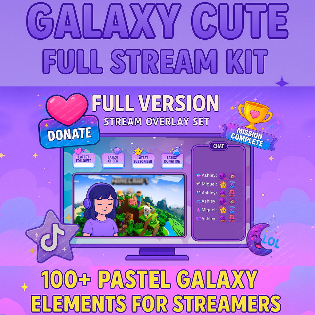 Streamer Kit Free Galaxy Cute Full Stream Kit – Over 100 Assets for Twitch & YouTube Creators