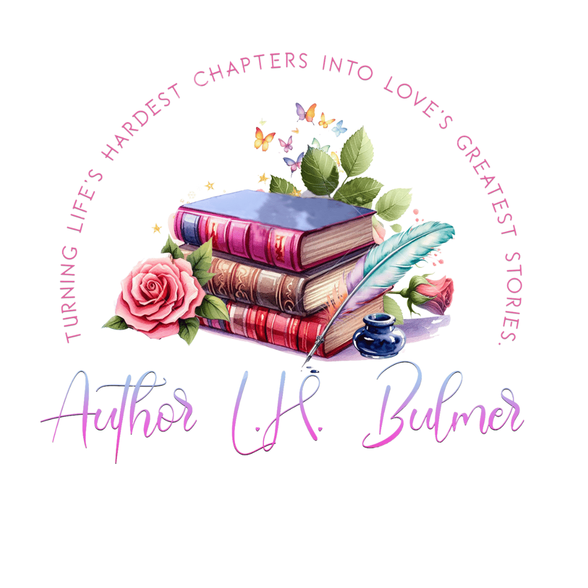 Circular author logo for L.H. Bulmer, representing the Riverside Chronicles—a romance series centered on love, healing, and found family.