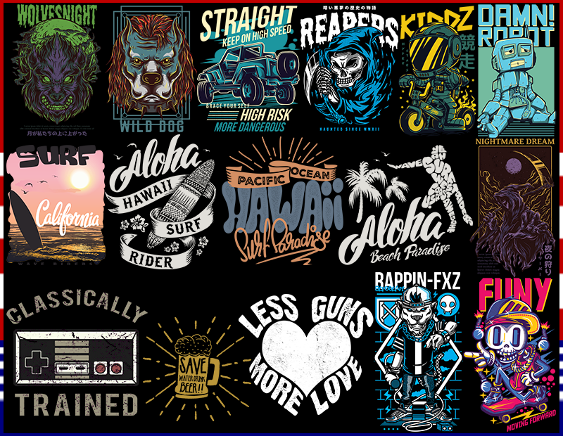 DTF Designs Streetwear +700 Vector Png, Svg, Eps, Cdr, Ai + 500 Designs Bundle para Sublimar Camisetas