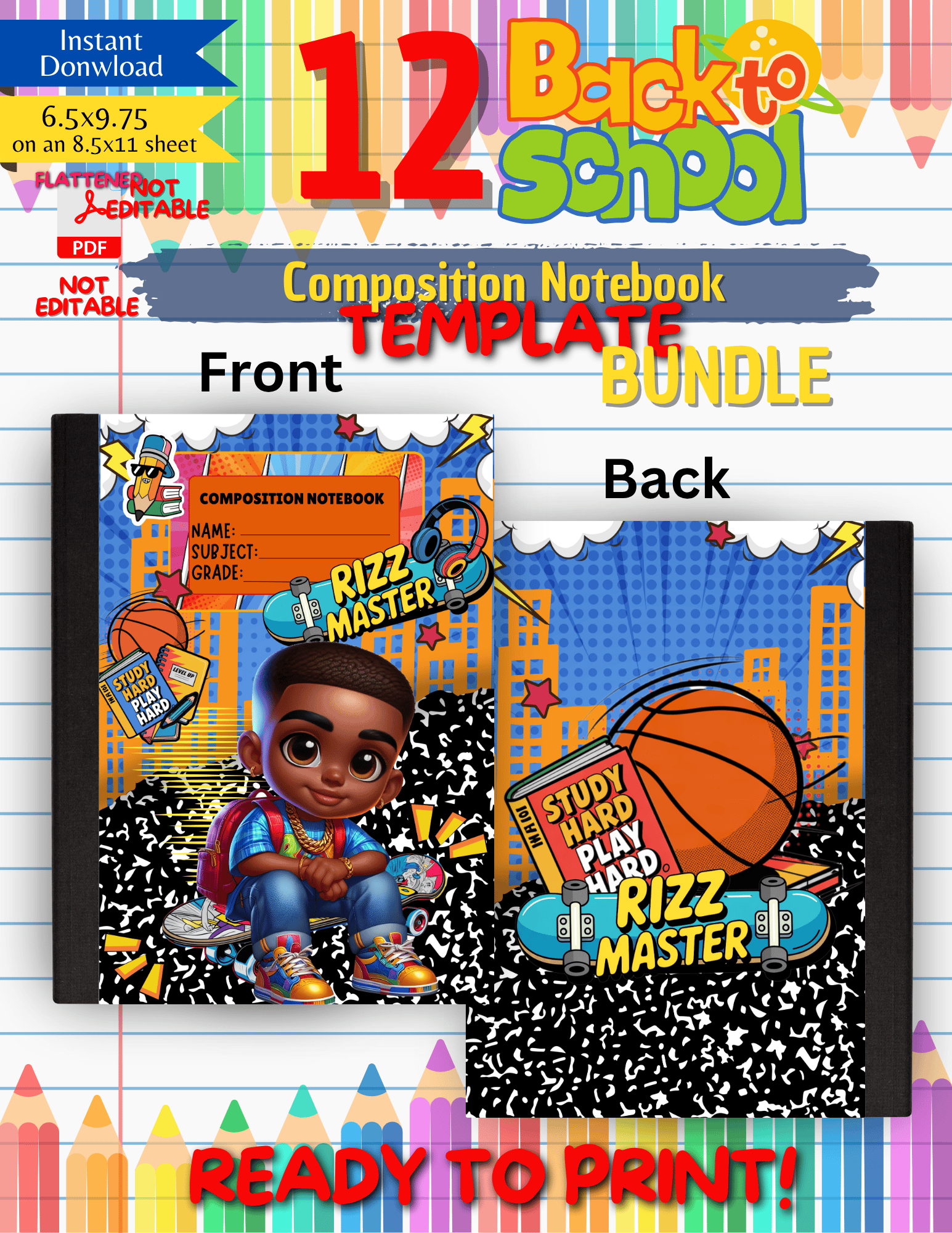 12 Y2K Rizz Master Composition Notebook Template Bundle- PDF- NOT ...