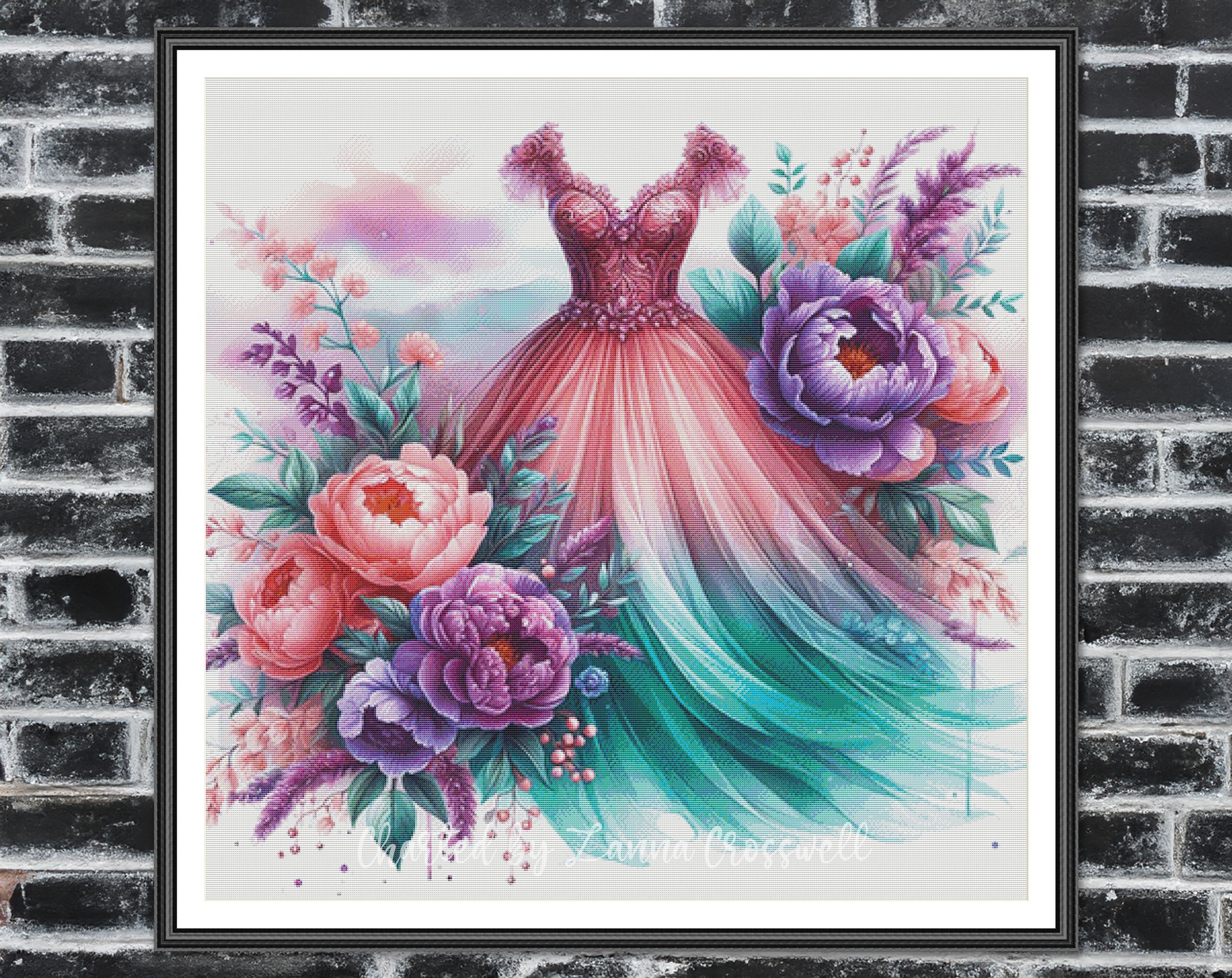A Dress of Flora - Floral Full Coverage Counted Cross Stitch Pattern ...