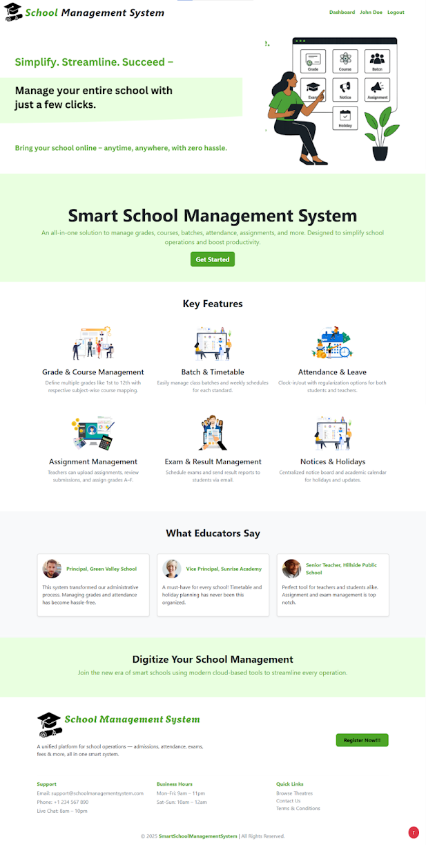 School Management System Home Page - Spring Boot React JS MySQL Project Source Code