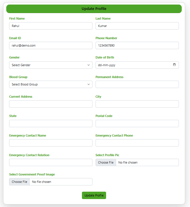 Student Profile Update Page - School Management System Project using Spring Boot React JS MySQL