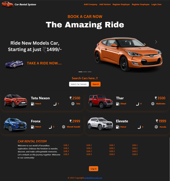 Home Page - Car Rental System Project using Spring Boot React JS MySQL