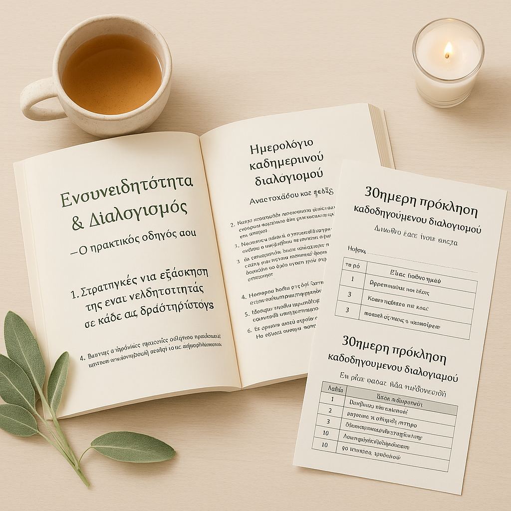 ενσυνειδητότητα οδηγός, διαχείριση άγχους φυσικά, mindfulness στα ελληνικά, τεχνικές ηρεμίας, ψυχική ισορροπία, αναπνοές χαλάρωσης, ευεξία και ενέργεια, διαλογισμός για αρχάριους, ηρεμία σώματος και νου, πρακτικές ηρεμίας στο σπίτι