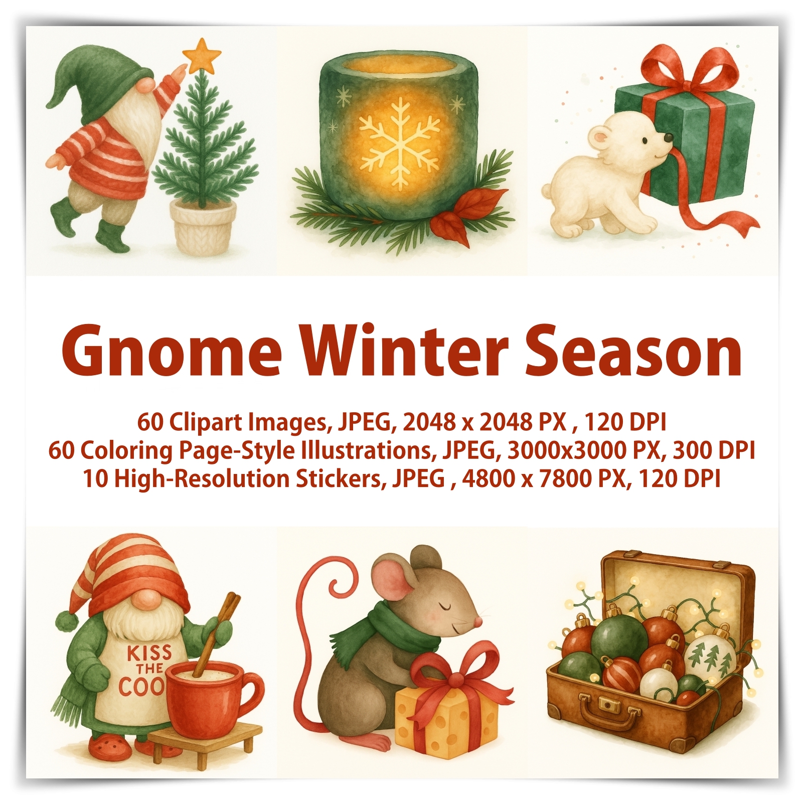 Gnome Winter Season - Clipart Set, Coloring Style and Stickers - Payhip