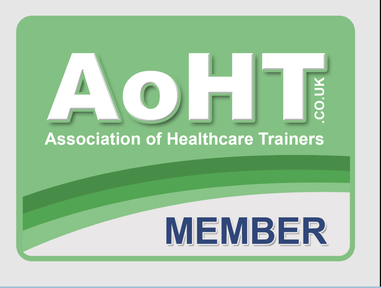 "Proud member of the Association of Healthcare Trainers (AoHT), as recognized by the official AoHT membership badge. Displaying the AoHT.co.uk logo, this badge affirms our commitment to excellence and professionalism in healthcare training standards across the UK."