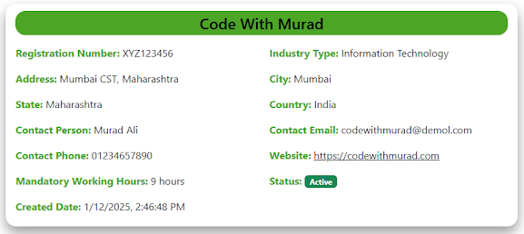 Company Detail Page - HRMS Project using Spring Boot React JS MySQL Source code