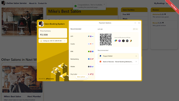 Razorpay Payment Page - Salon Appointment Booking System Project using Spring Boot Microservices React JS Source code