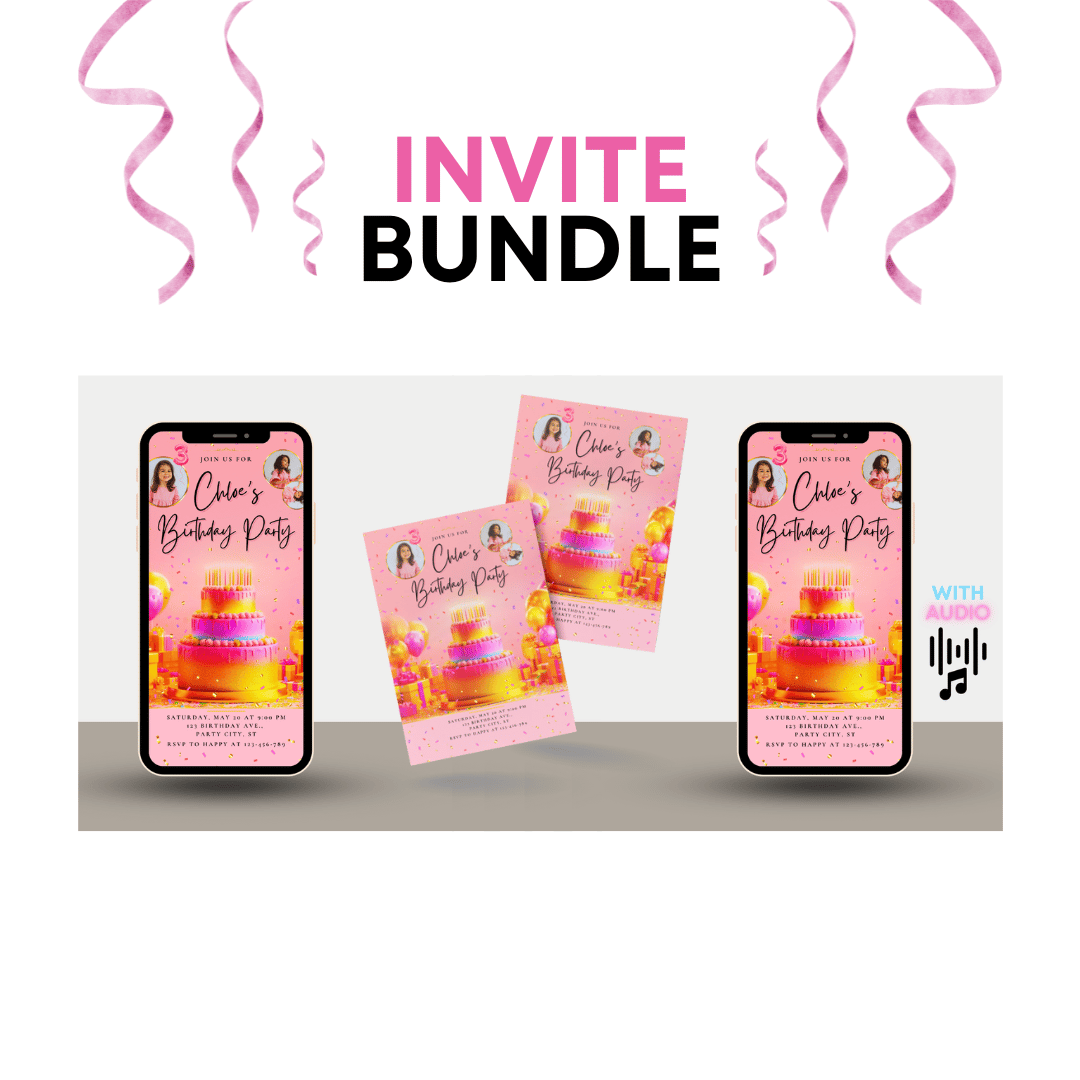 Pink & Gold Birthday Invitation – Combo Pack (Print + Mobile) | Editable Digital Download