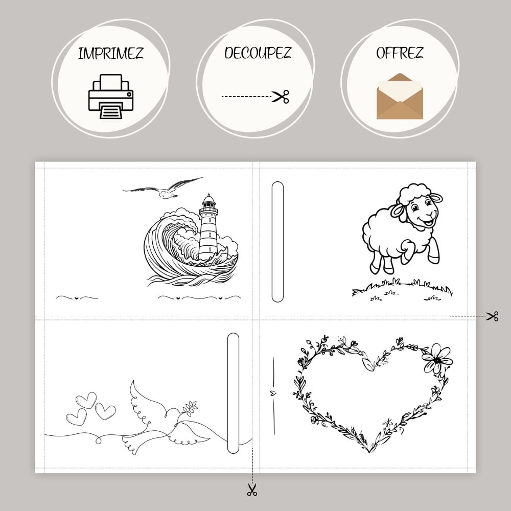 4 Cartes d Encouragement - Illustrations symboliques Noir et Blanc - PDF