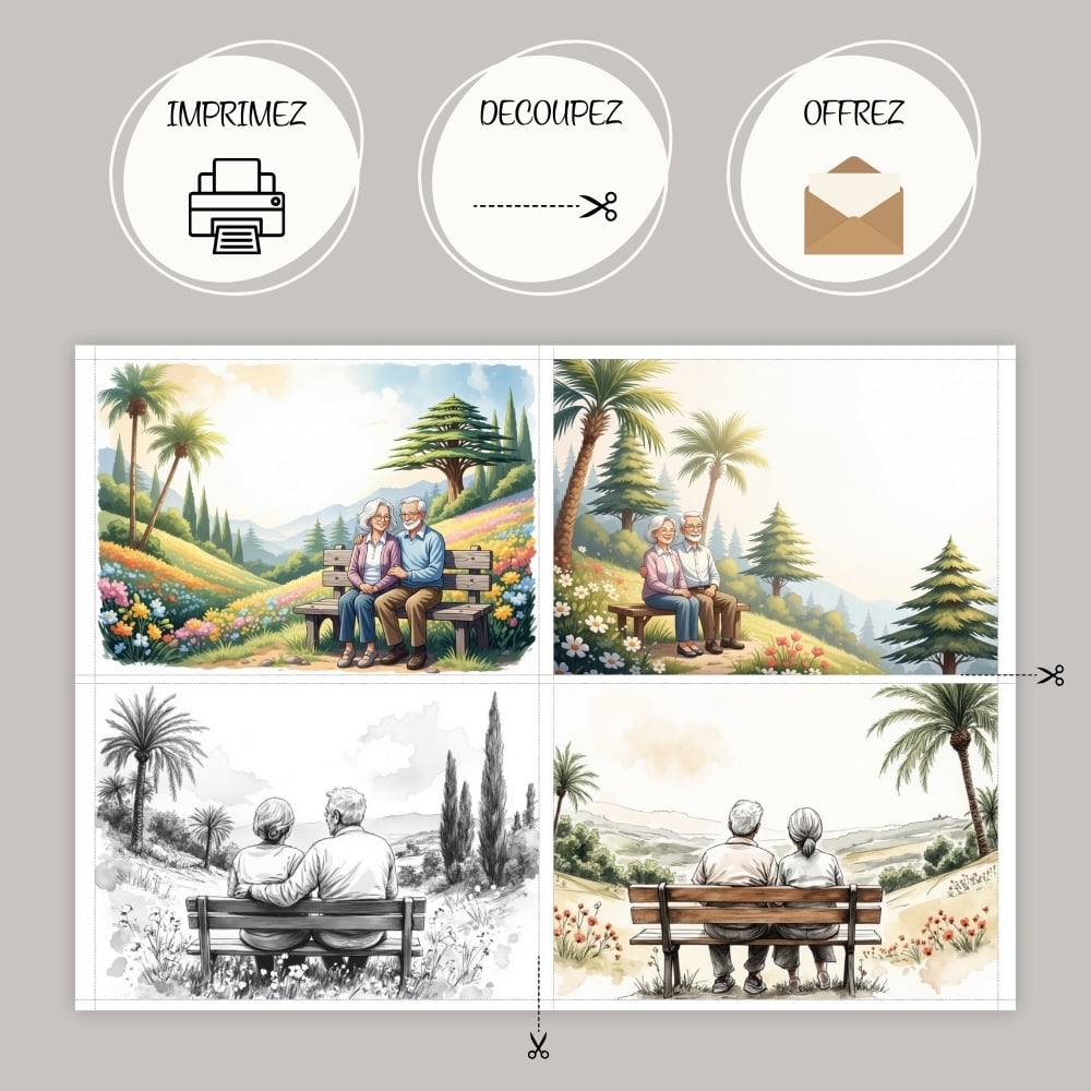 4 Cartes JW pour Couples Âgés - Psaume 92:12-14