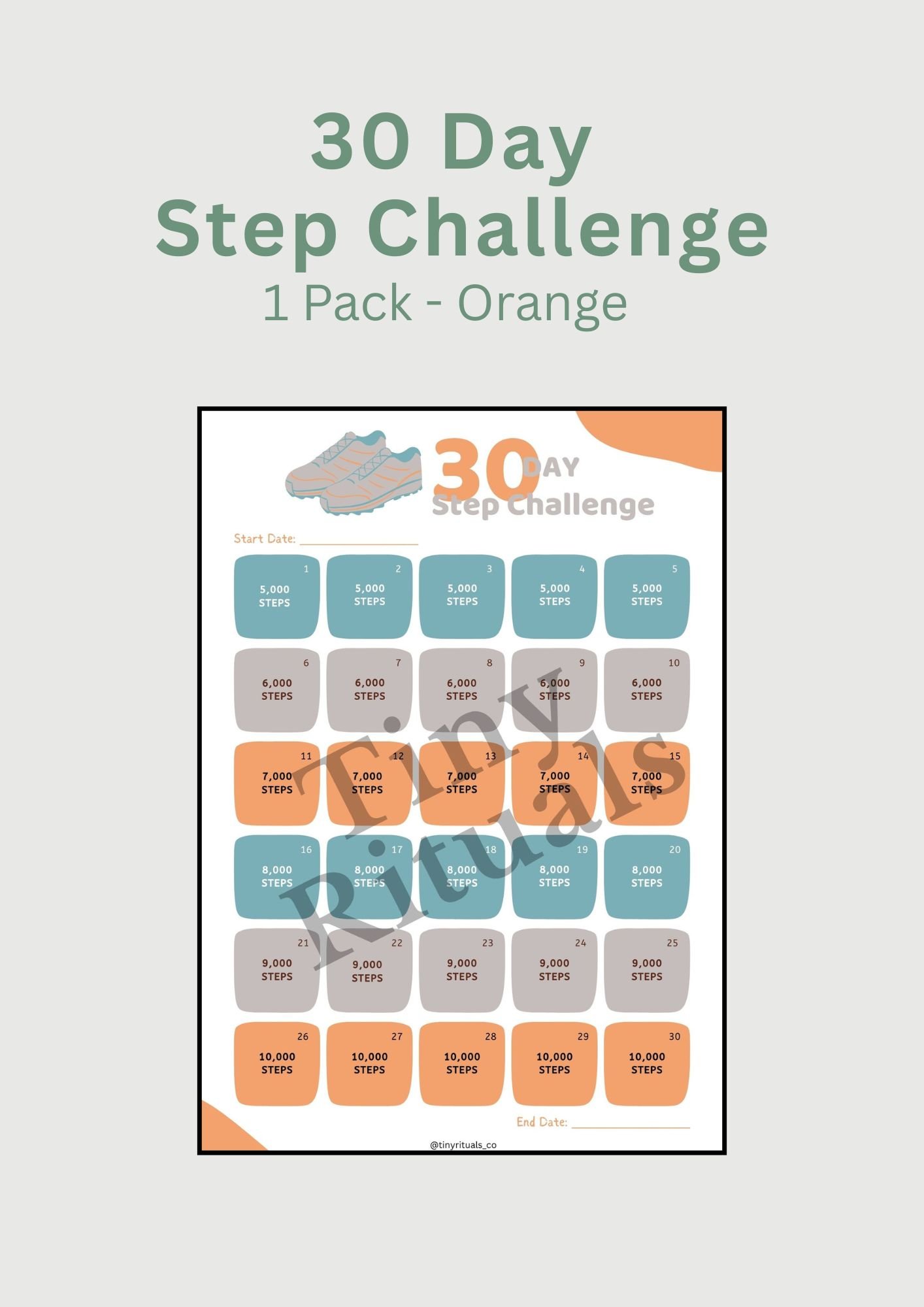 30 Day Step Challenge Tracker - 1 Pack - Orange - Payhip
