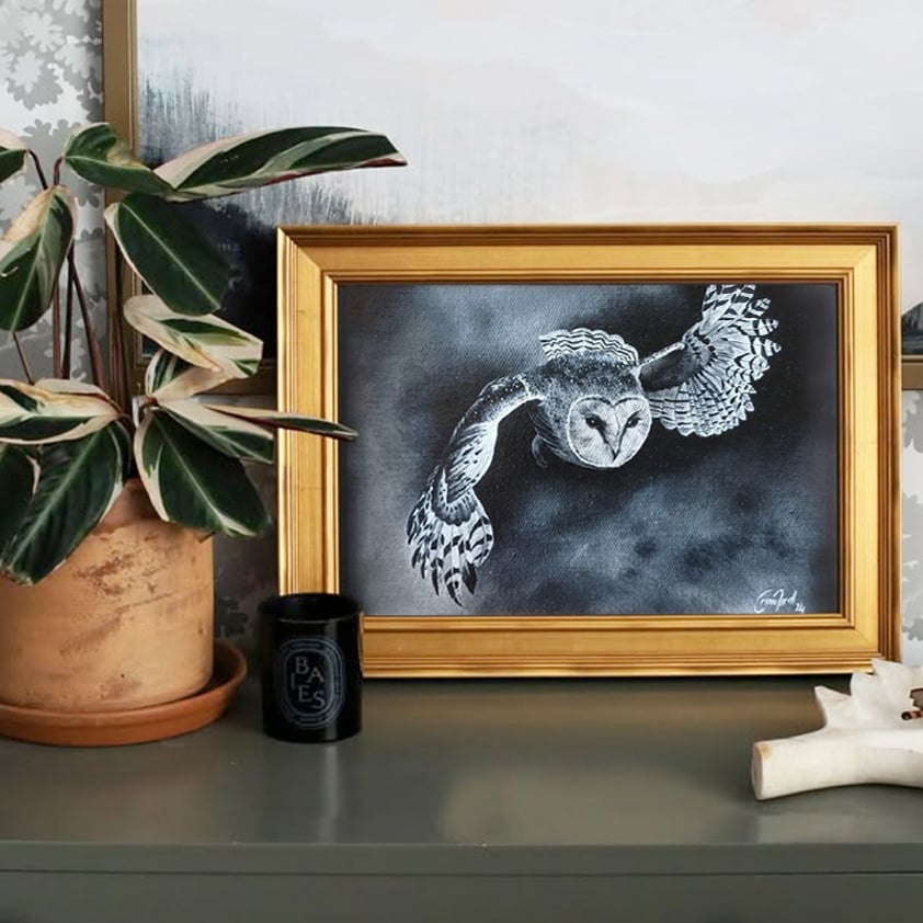 owl, owl rescue centre, owl art, interior design, oil painting, wild life art, paintings, art, trending, unique art, Cindy Crawford, fine art painting