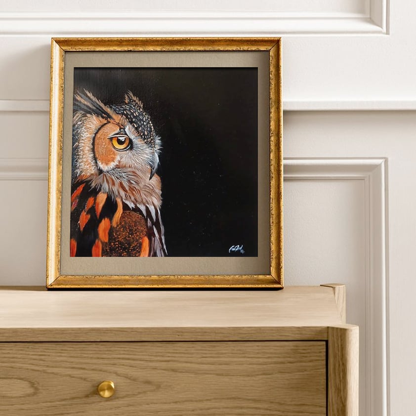 owl, owl rescue centre, owl art, interior design, oil painting, wild life art, paintings, art, trending, unique art, Cindy Crawford, fine art painting