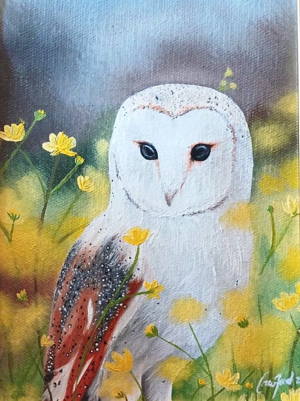 owl, owl rescue centre, owl art, interior design, oil painting, wild life art, paintings, art, trending, unique art, Cindy Crawford, fine art painting