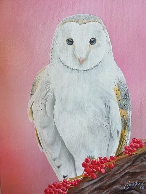 owl, owl rescue centre, owl art, interior design, oil painting, wild life art, paintings, art, trending, unique art, Cindy Crawford, fine art painting