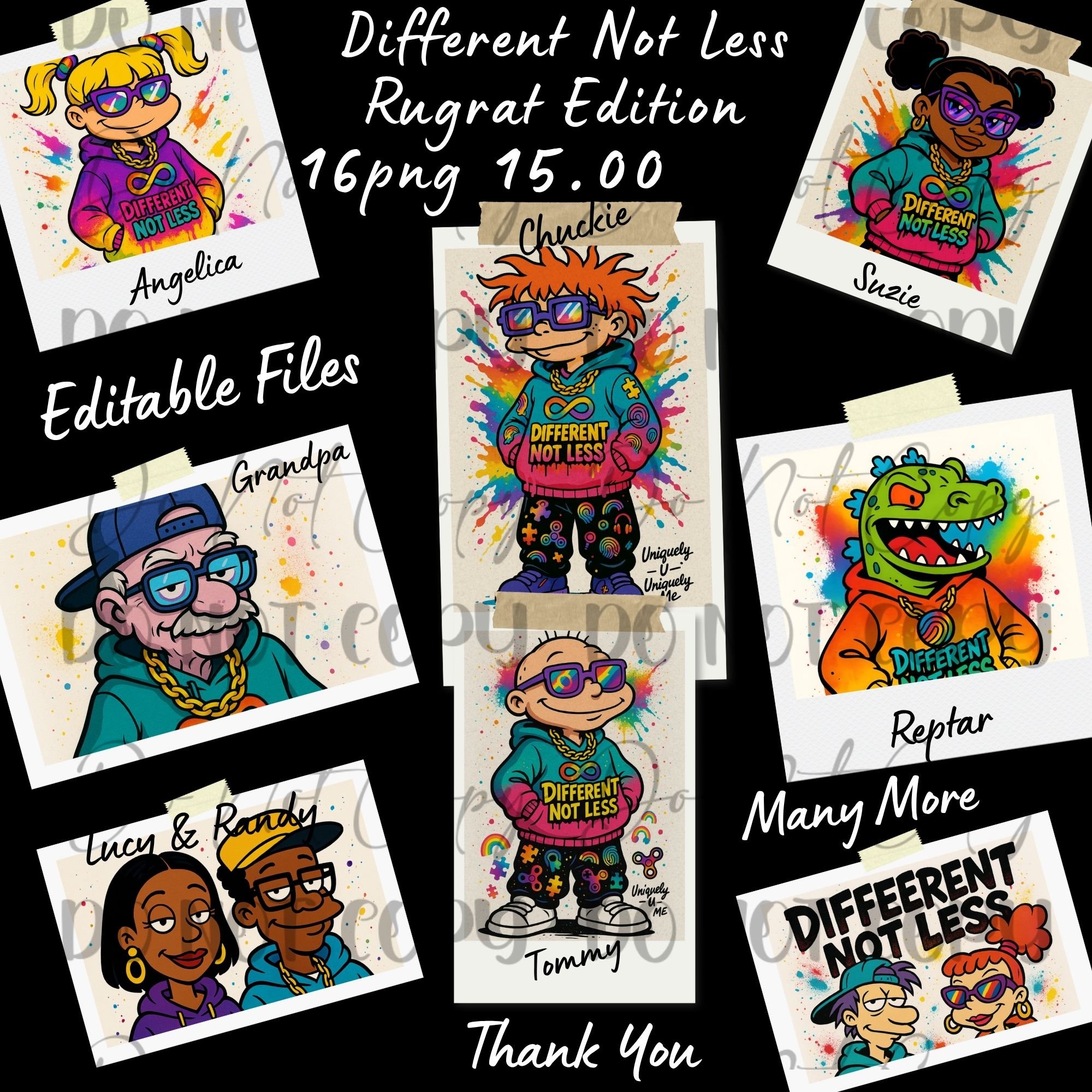 store product block Different Not Less: Rugrat Edition | 16-PNG Graffiti Style Autism Bundle poster