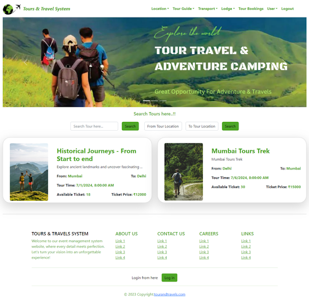 Home Page - Tours and Travel Management System Spring Boot Recat JS