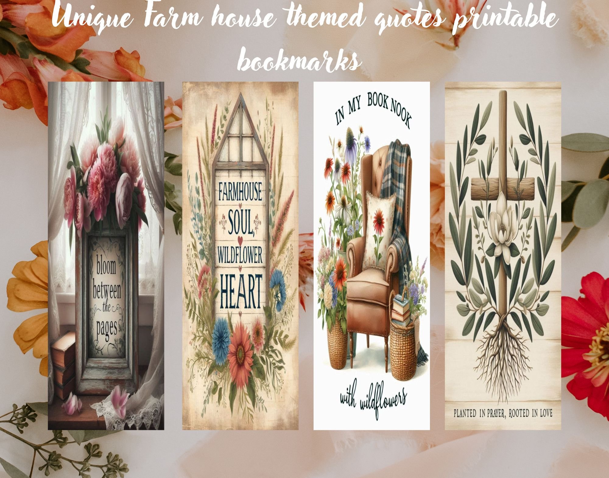 Rustic Farmhouse Bookmarks – Floral & Country Sayings, Instant Download ...