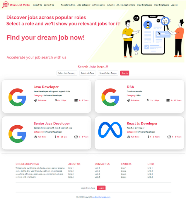 online job portal project spring boot react js home page