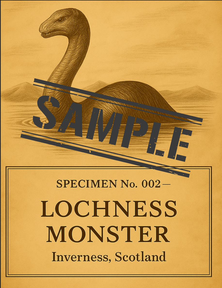 Specimen No. 002 — Loch Ness Monster Vintage Cryptid Art Print 8x10