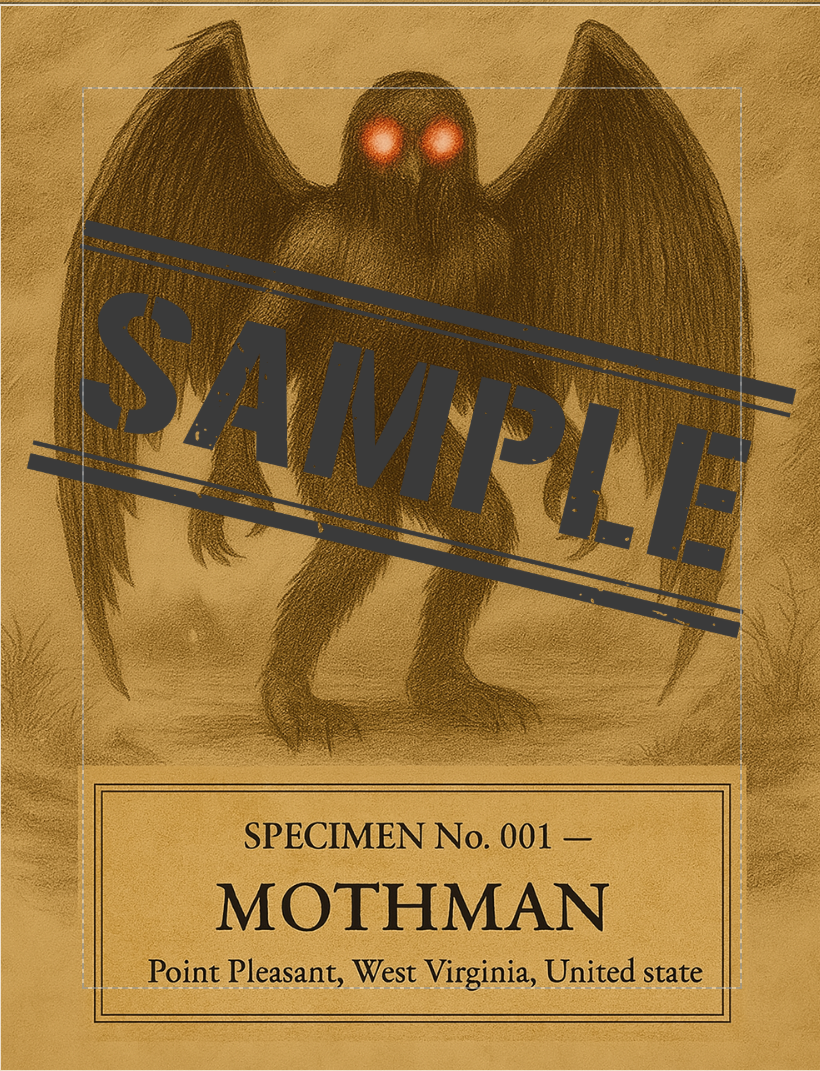 Specimen No. 001 — Mothman Vintage Cryptid Art Print 8x10