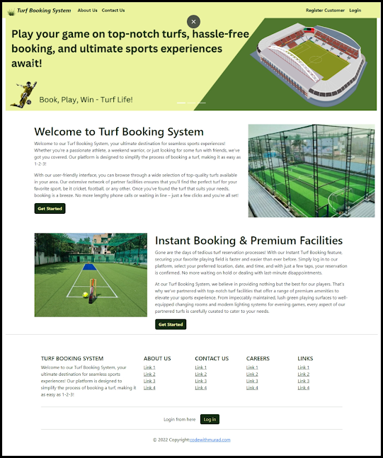 turf booking system project springboot react js home page