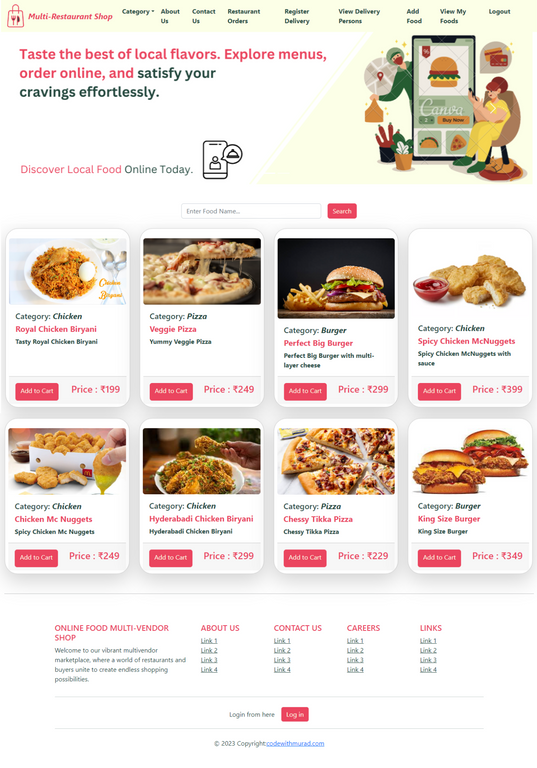 multi restaurant food order spring boot react js home page