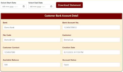online banking system project springboot react js bank account detail