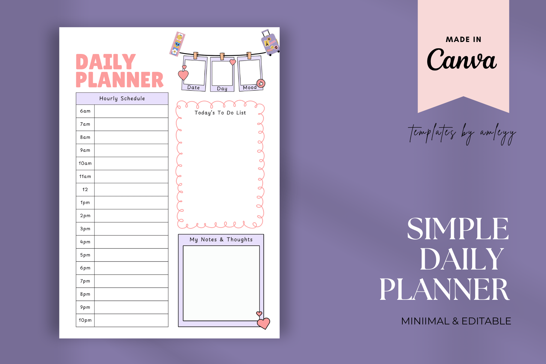 Cute Aesthetic Daily Planner Template | Canva Editable | Kawaii ...