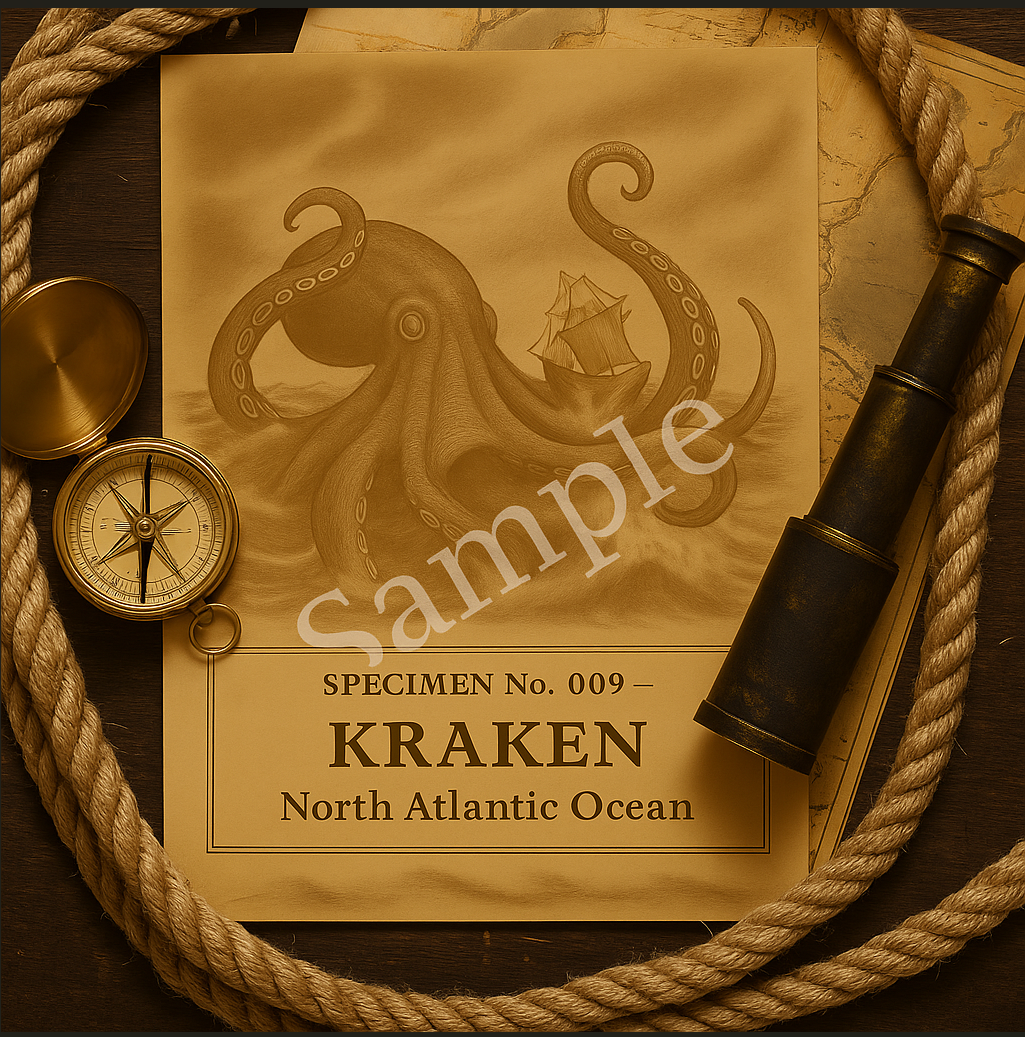 Specimen No. 009 — Kraken | Vintage Cryptid Art Print (8"x10")
