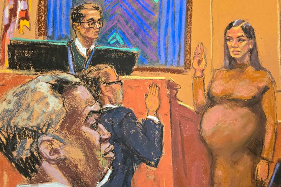 drawing of diddy in court watching cassie testify