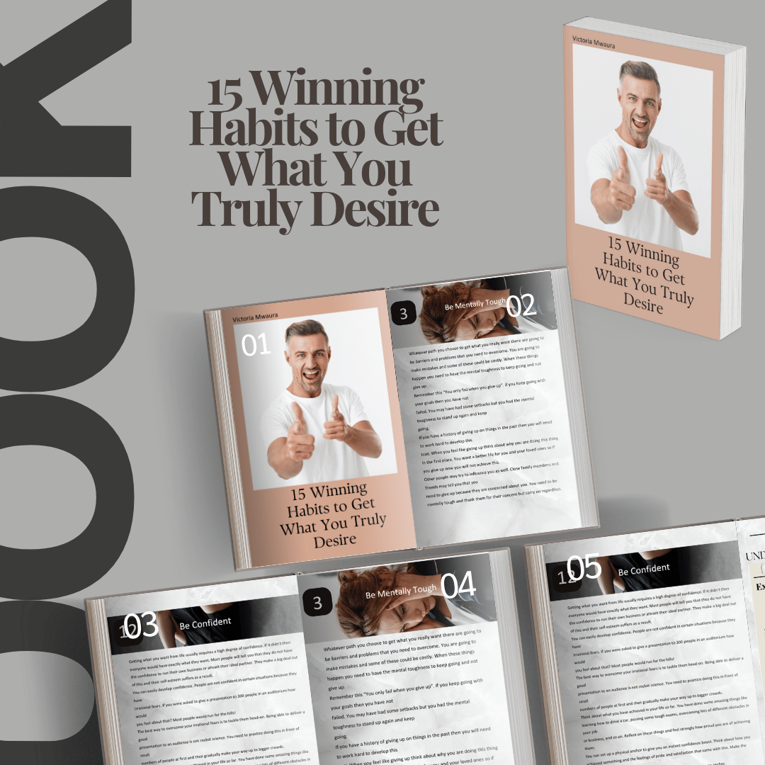 A mockup  of an open  15 ways to get what you truly desire ebook