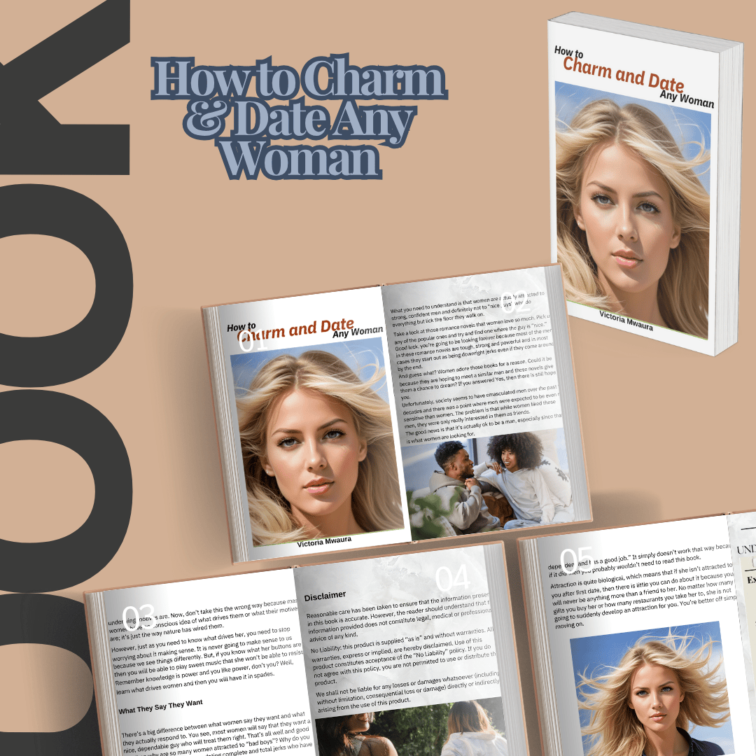 A mockup of ebook for how to charm  and date anywoman