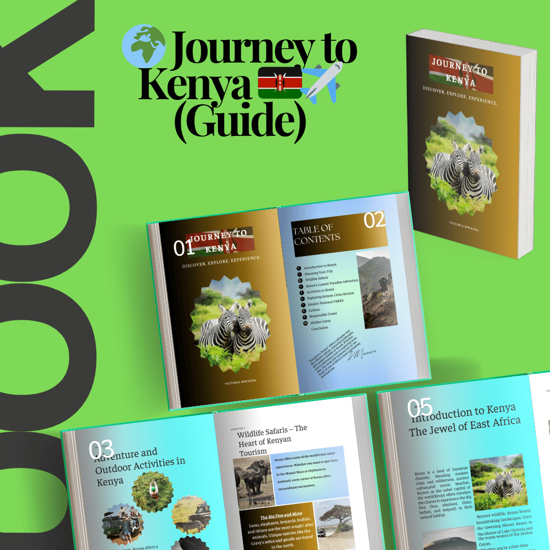 a mockup of journey to kenya guide with a 3 open page