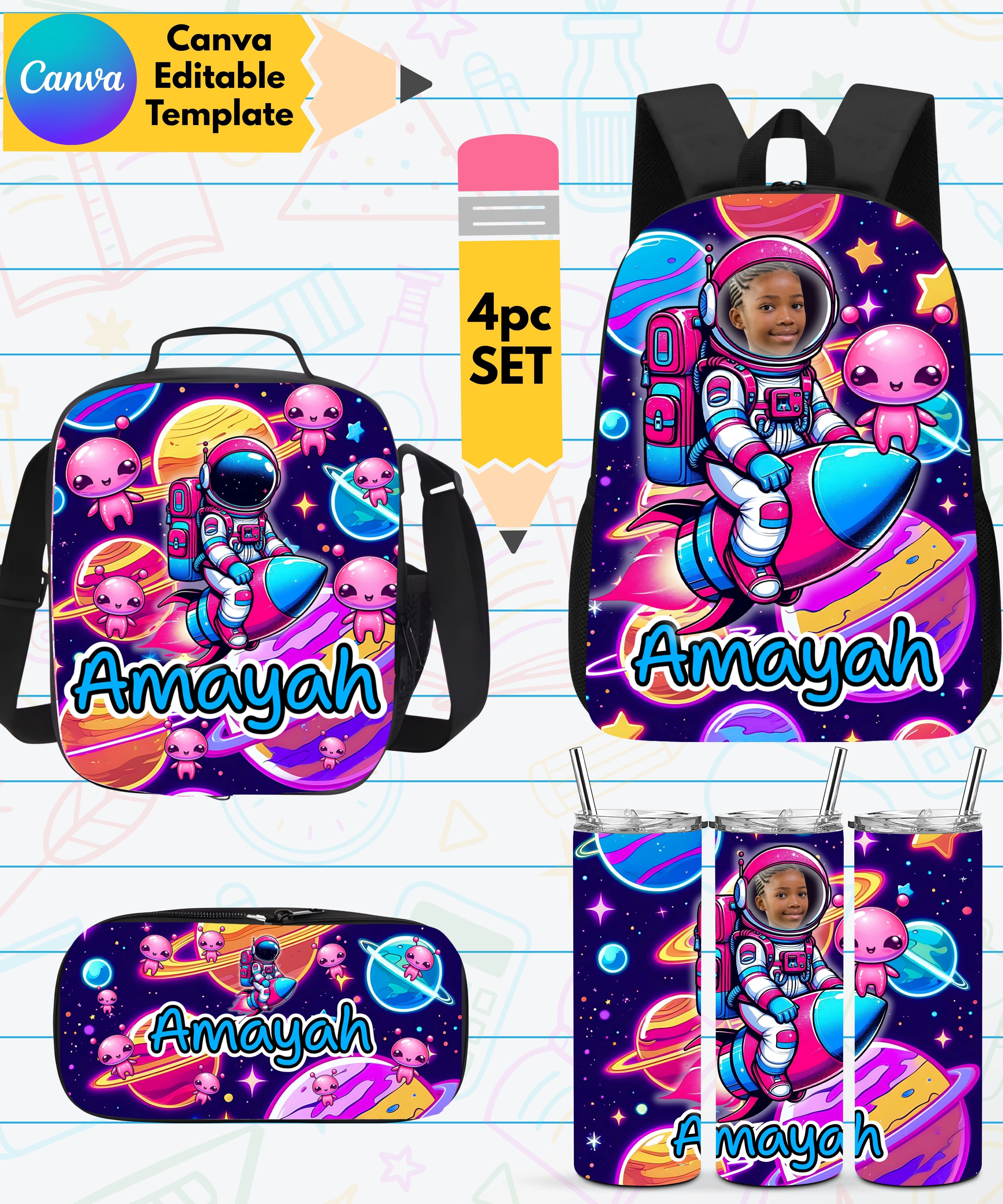 Girls Blasting Back to School - 4pc Editable Canva Template Bundle - Payhip