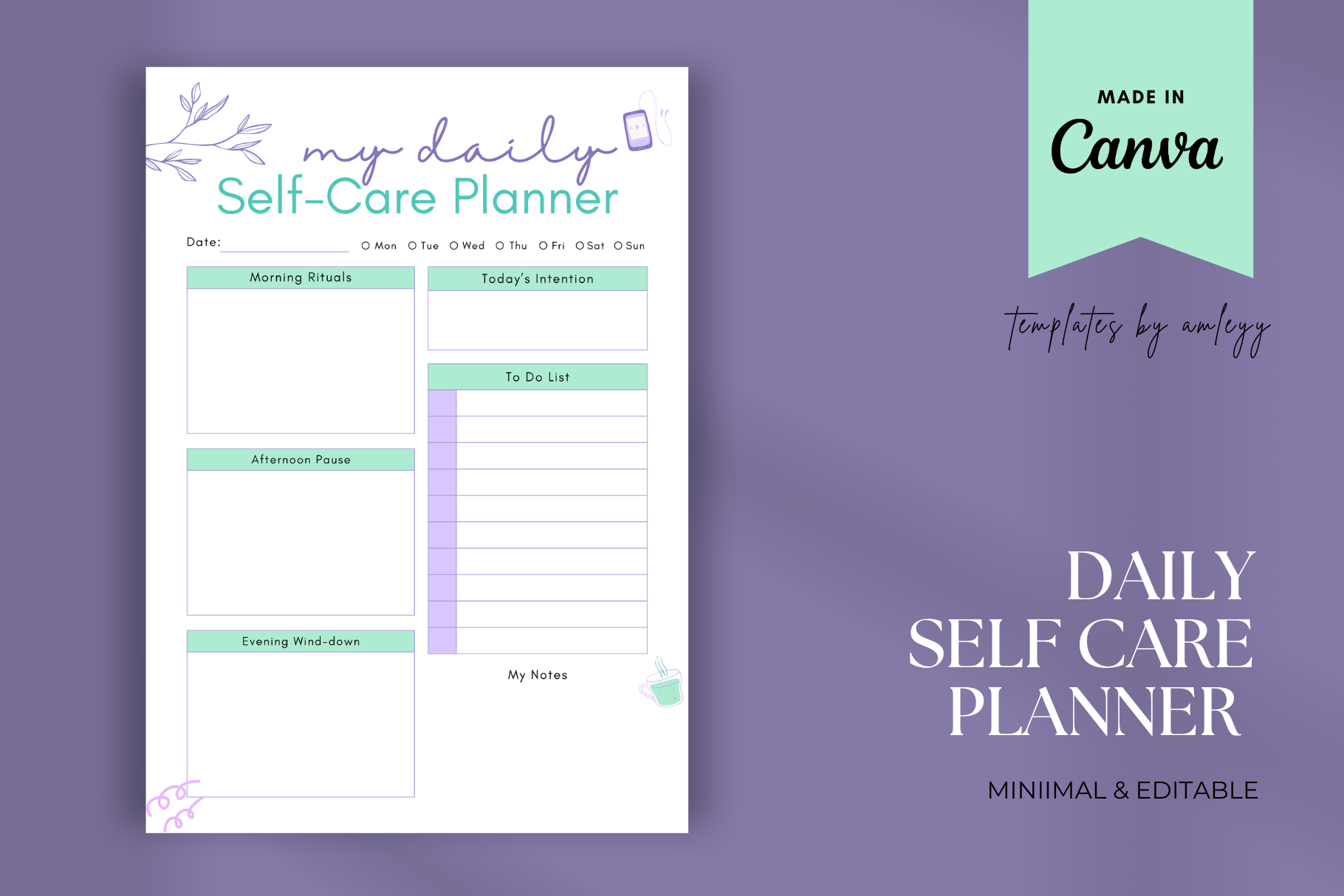 Free Daily Self-Care Planner Template Canva - Payhip