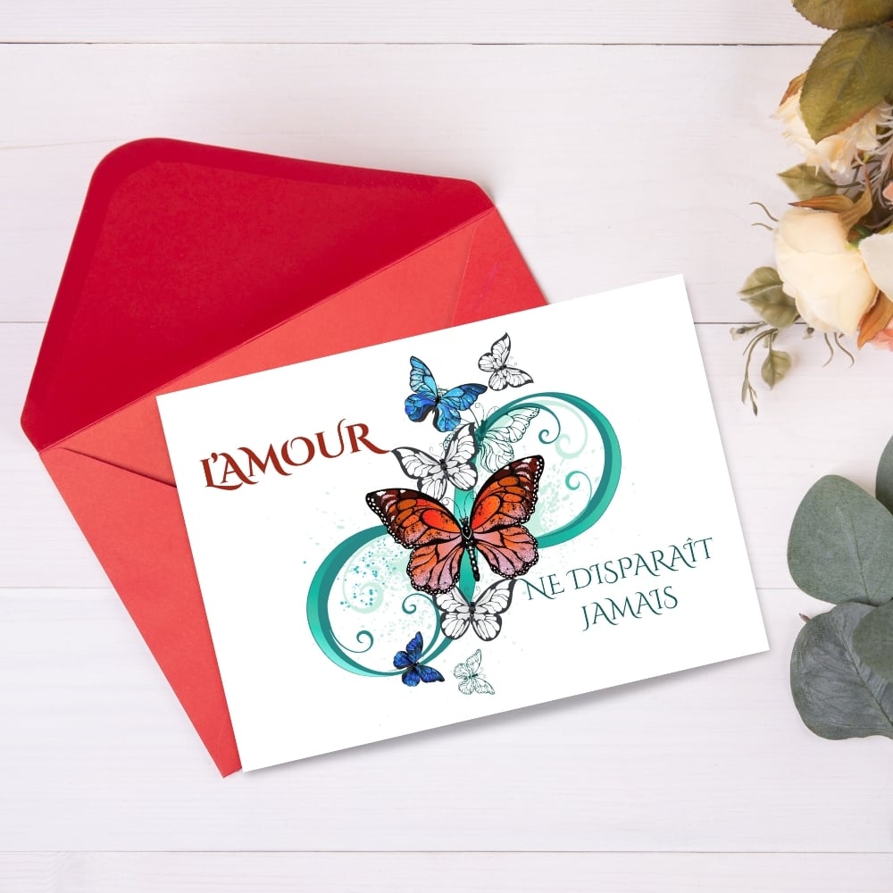 4 Cartes 'L'Amour Ne Disparaît Jamais' 1 Cor 13:8 - Design Infini